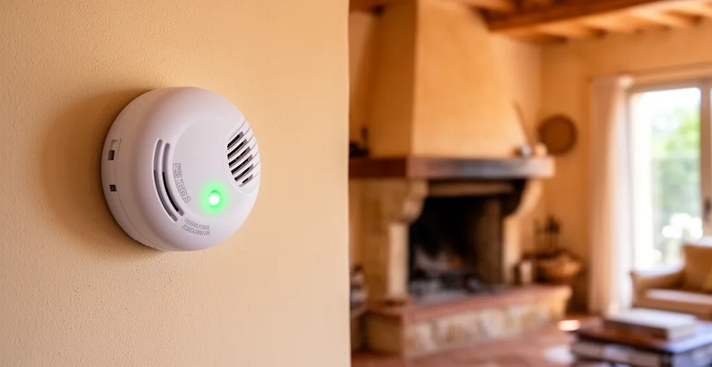 Détecteur de monoxyde de carbone installé près d'une cheminée provençale